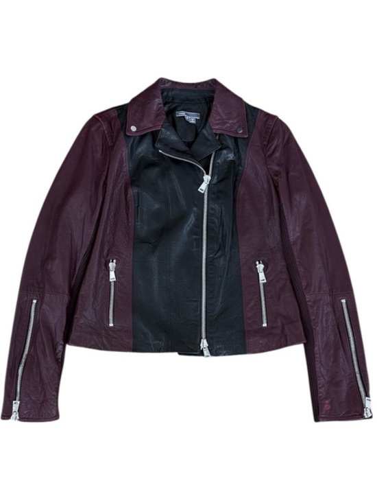 Vince Jackets & Blazers - VINCE Lambskin Leather Two Tone Moto Jacket Black Burgundy Women’s Size M EUC